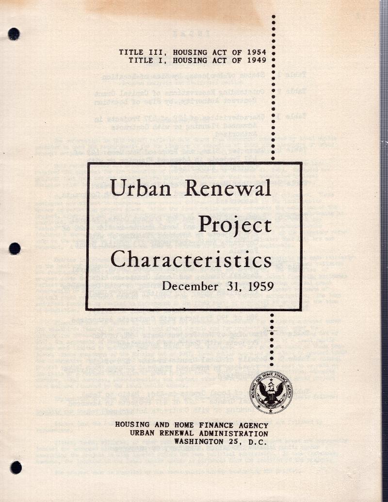 Image for Urban Renewal Project Charactetrisics December 31, 1959